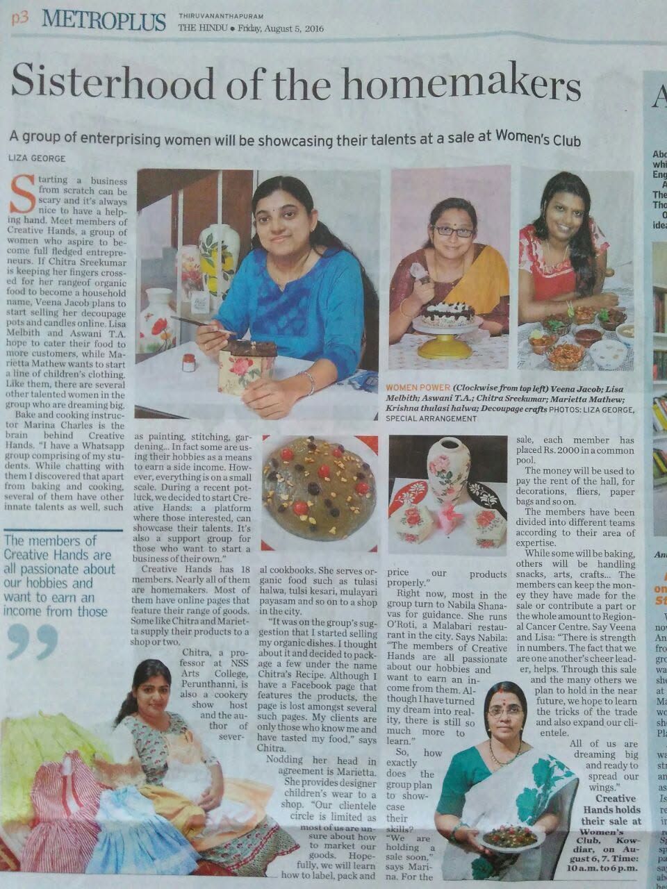 Creative Hands newspaper feature