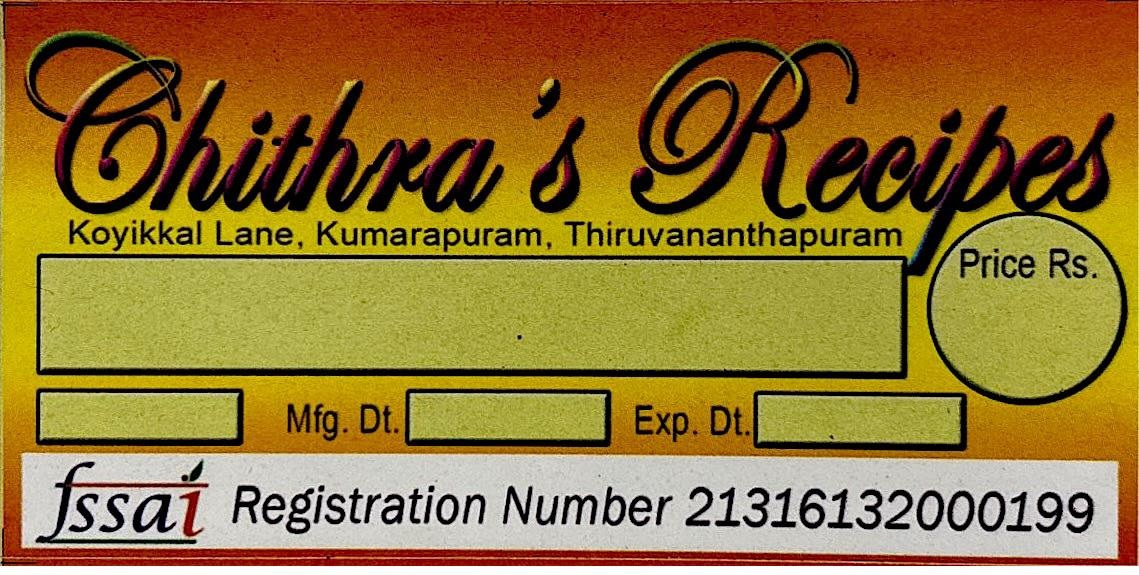Chithra's Recipes FSSAI registration card