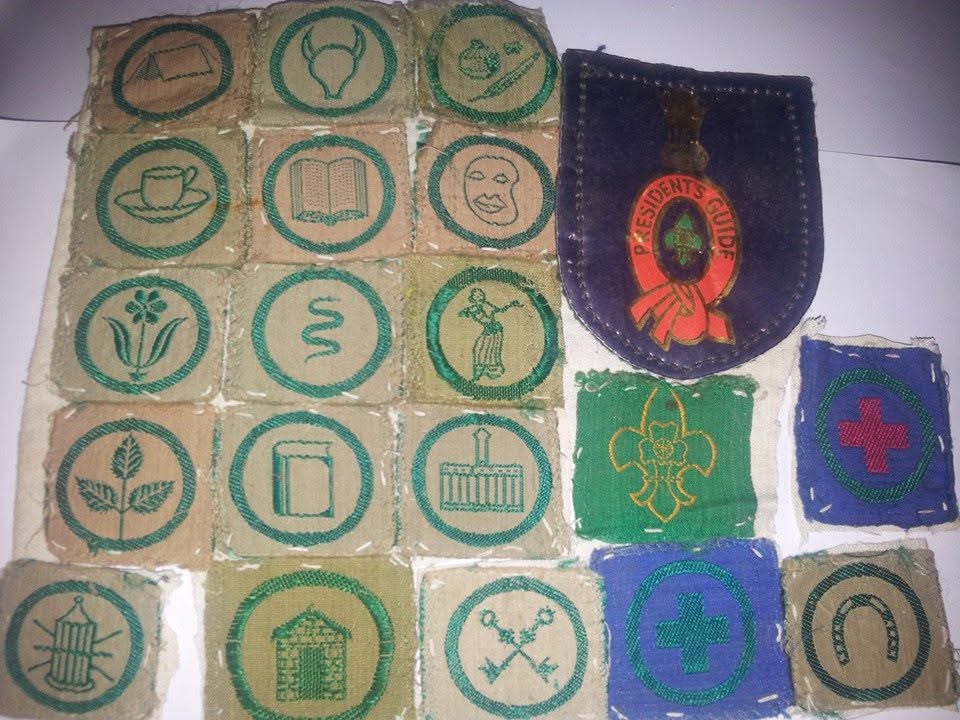Scouts and Guides badges from Chithra Sreekumar's school and college years
